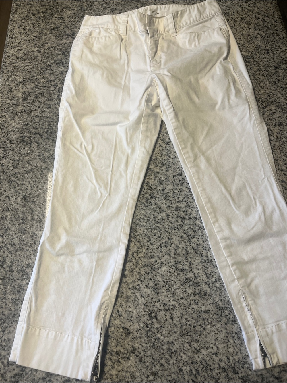 LOFT White Slim Ankle Pants with Zipper Hem